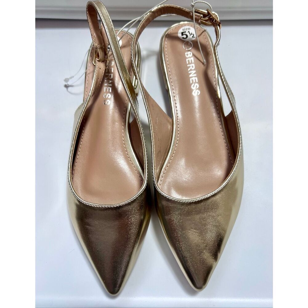 Berness Gold Slingback Shiny Metallic Flats Size 5.5M